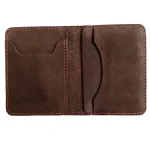Men's Coffee Leather Bifold Card Holder Mini Wallet Open