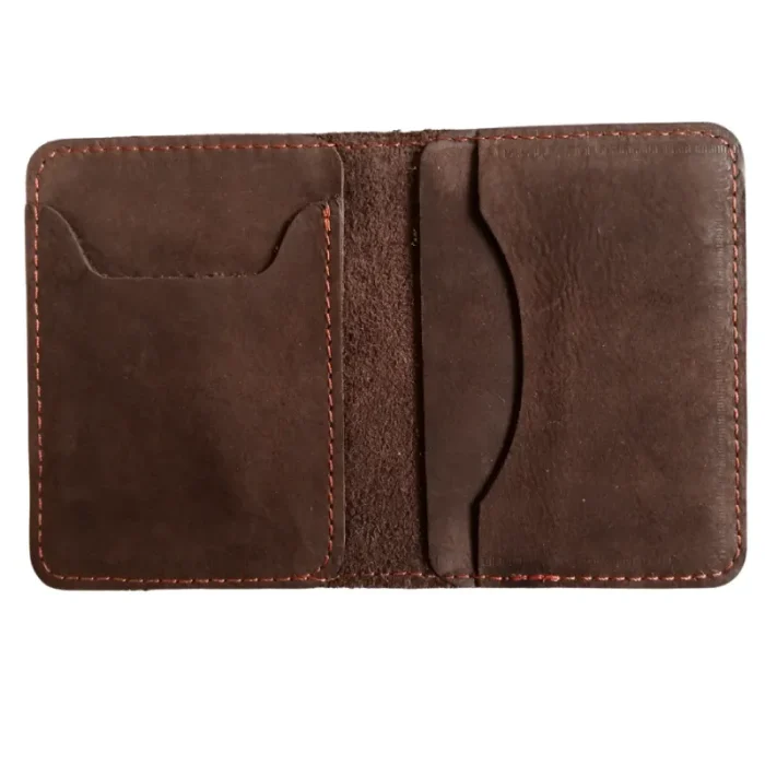Men'S Coffee Leather Bifold Card Holder Mini Wallet Open