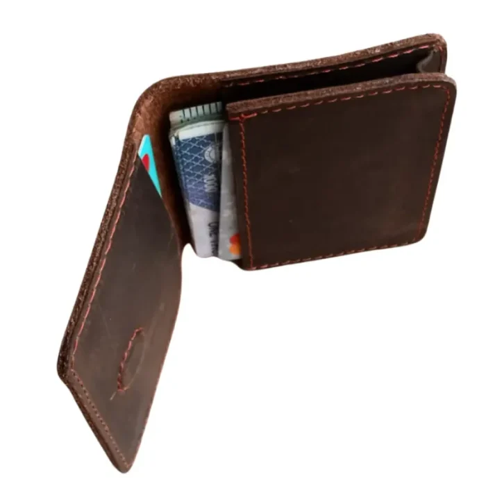 Men'S Dark Brown Card Holder Leather Wallet Top Side