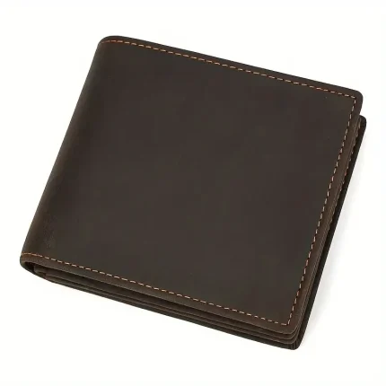 Men's Dark Brown Crazy Horse Leather Zip Wallet