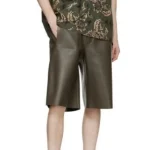 Men's Dark Brown Leather Elasticized Waistband Shorts Side View