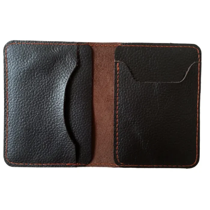 Men'S Dark Brown Mini Leather Bifold Card Holder Wallet Close