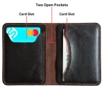 Men's Dark Brown Mini Leather Bifold Card Holder Wallet Open