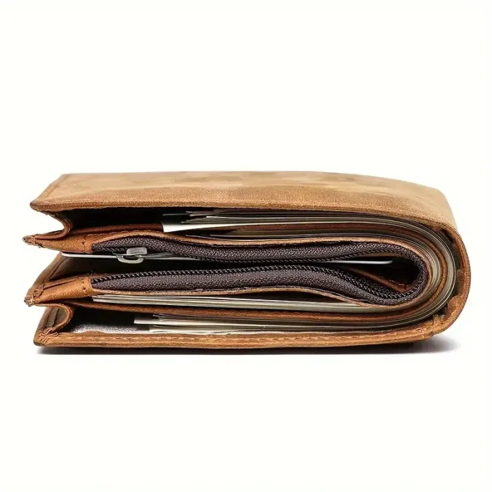Men'S Deep Brown Genuine Leather Wallet Side View