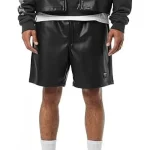 Men's Elasticized Waist Black Leather Shorts
