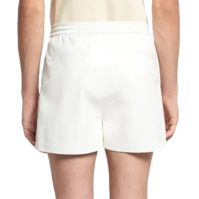 Men'S Elasticized Waist White Leather Shorts Back View