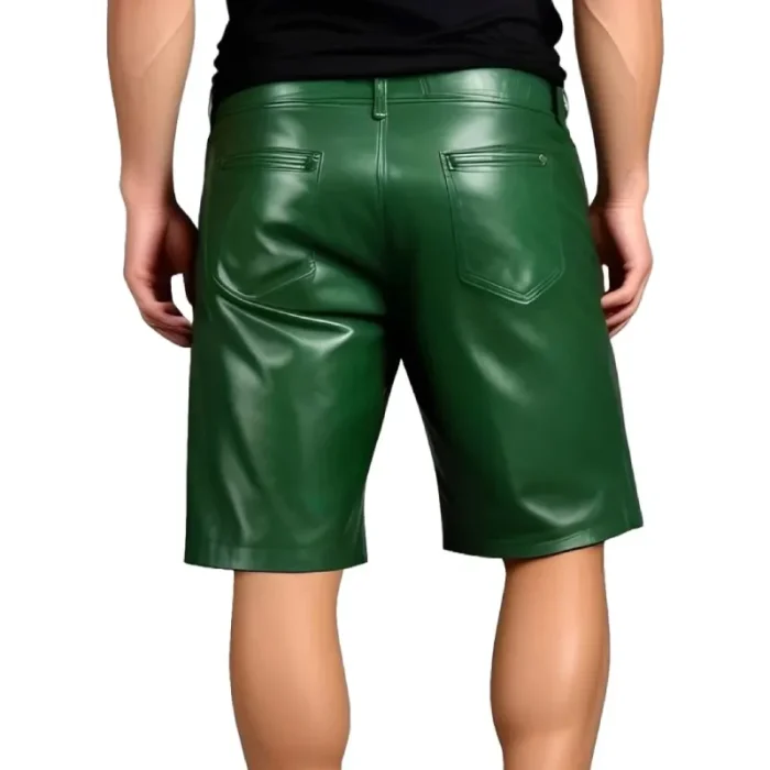 Men'S Green Leather Bermuda Shorts Back View
