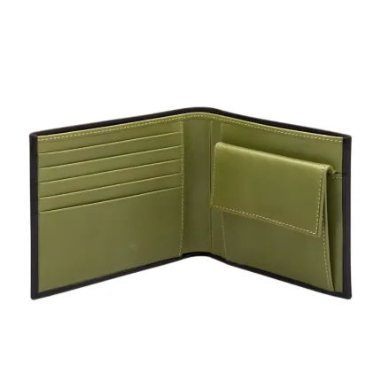 Men's Green/Black Leather Wallet With Coin Pocket