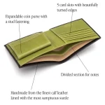 Men's Green/Black Leather Wallet With Coin Pocket Detail