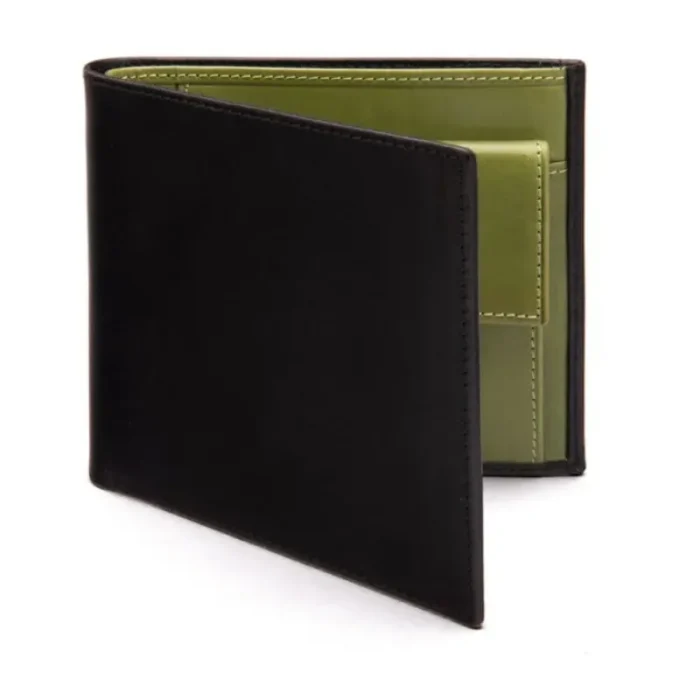 Men'S Green/Black Leather Wallet With Coin Pocket Side