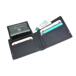 Men's Grey Leather ID Card Window Wallet Close View