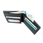 Men's Grey Leather ID Card Window Wallet Side View
