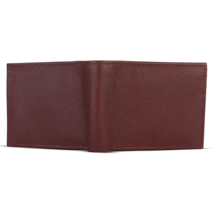 Men'S Maroon Fold Coin Pocket Leather Wallet Back View