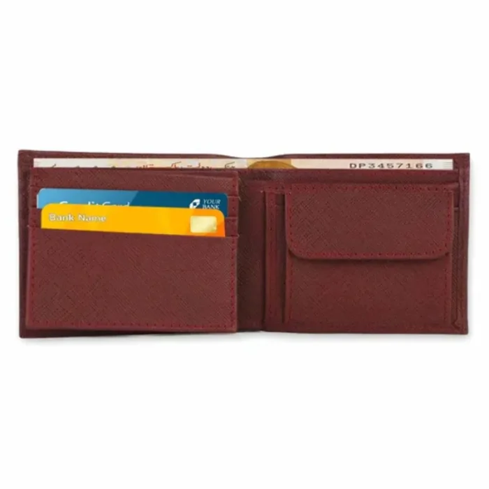 Men'S Maroon Fold Coin Pocket Leather Wallet Inner View