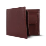 Men's Maroon Fold Coin Pocket Leather Wallet Side View