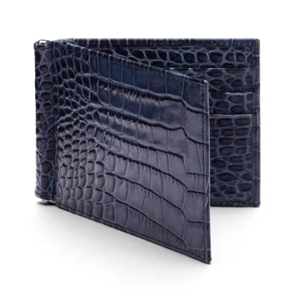 Men's Navy Croc-Effect RFID Leather Wallet With Money Clip