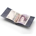 Men's Navy Croc-Effect RFID Leather Wallet With Money Clip View