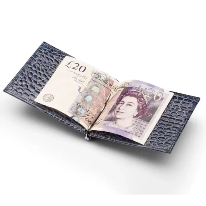 Men'S Navy Croc-Effect Rfid Leather Wallet With Money Clip View