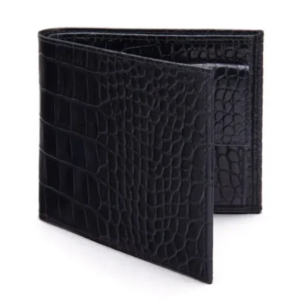 Men's Navy Croc Effect Real Leather Wallet With Coin Pouch