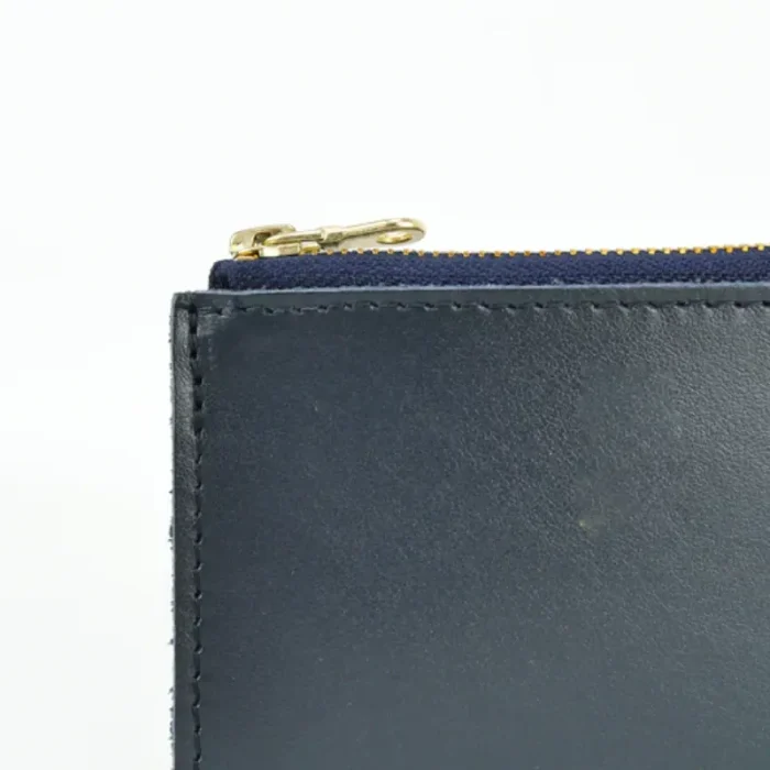 Men'S Navy Leather Zip Purse Close View