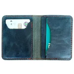 Men's Navy Mini Bifold Card Holder Leather Wallet Open