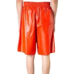 Men's Orange Leather Bermuda Elasticated Waist Shorts Back View