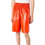 Men's Orange Leather Bermuda Elasticated Waist Shorts