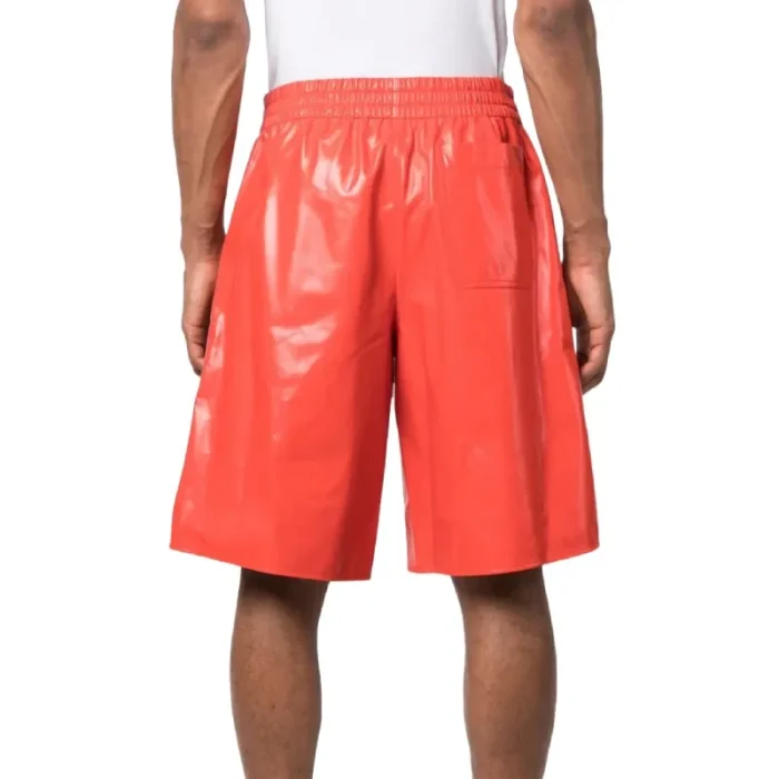 Men'S Orange Leather Elasticized Waistband Shorts Back View