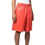 Men's Orange Leather Elasticized Waistband Shorts