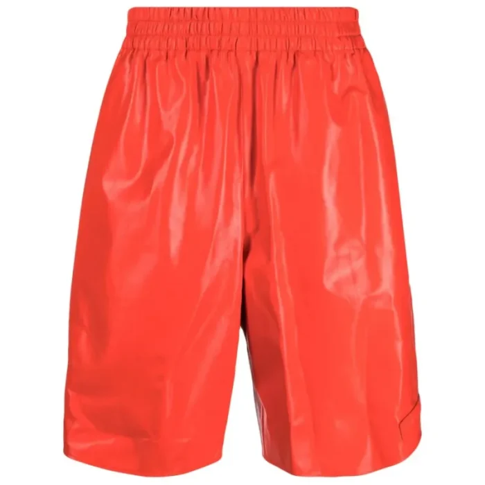 Men'S Orange Leather Elasticized Waistband Shorts View