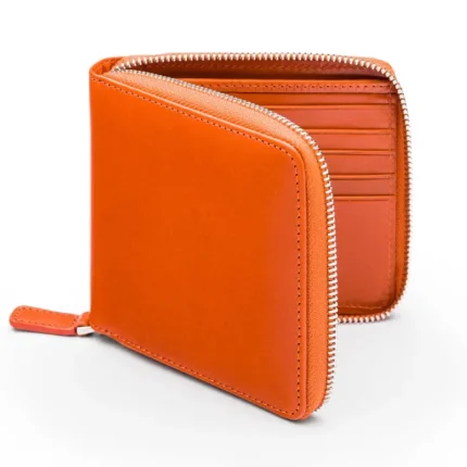 Men's Orange Leather Wallet With Zip Around