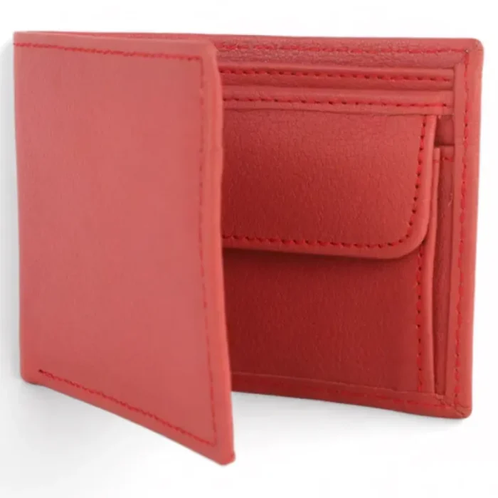 Men'S Pink Bifold Coin Pocket Leather Wallet View