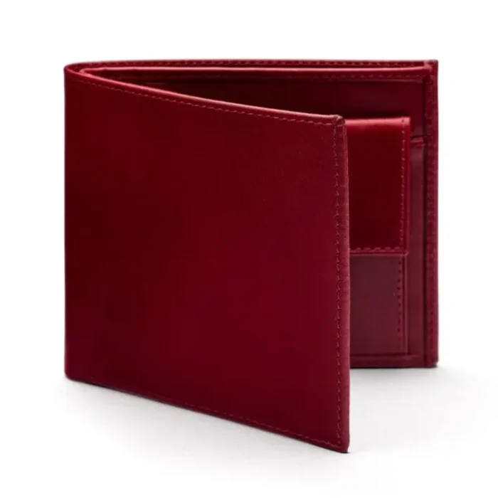 Men'S Red Classic Leather Wallet With Coin Pocket Side
