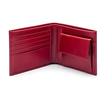Men's Red Classic Leather Wallet With Coin Pocket