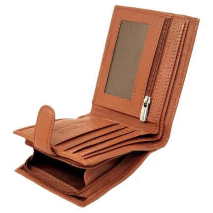 Men's Tan Genuine Leather Zipper Coin Pocket Wallet