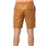 Men's Tan Leather Elastic Waist Band Shorts Back View