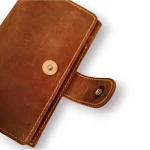 Men's Tan Leather Travel Wallet with Passport Holder Close