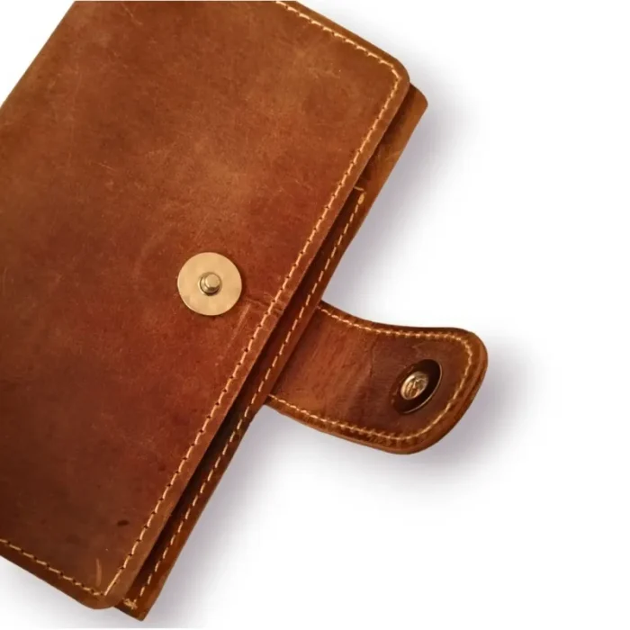 Men'S Tan Leather Travel Wallet With Passport Holder Close