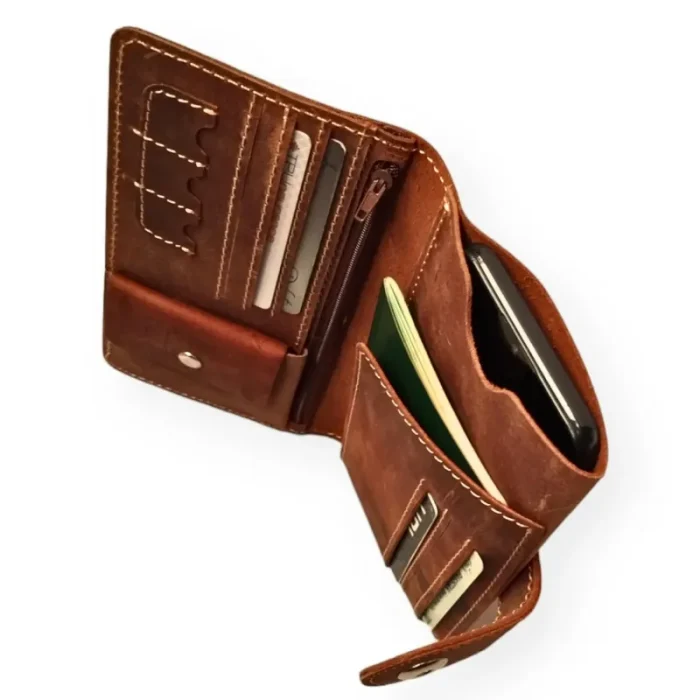 Men'S Tan Leather Travel Wallet With Passport Holder Top