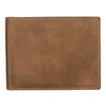 Men's Tan Luxury Thick Oiled Leather Flip-Up Trifold Wallet
