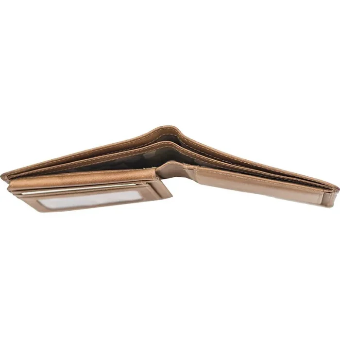 Men'S Tan Luxury Thick Oiled Leather Flip-Up Trifold Wallet Pockets View