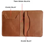 Men's Tan Mini Leather Bifold Card Holder Wallet Detail