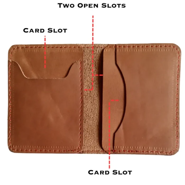 Men'S Tan Mini Leather Bifold Card Holder Wallet Detail