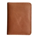 Men's Tan Mini Leather Bifold Card Holder Wallet Front