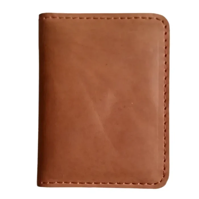 Men'S Tan Mini Leather Bifold Card Holder Wallet Front
