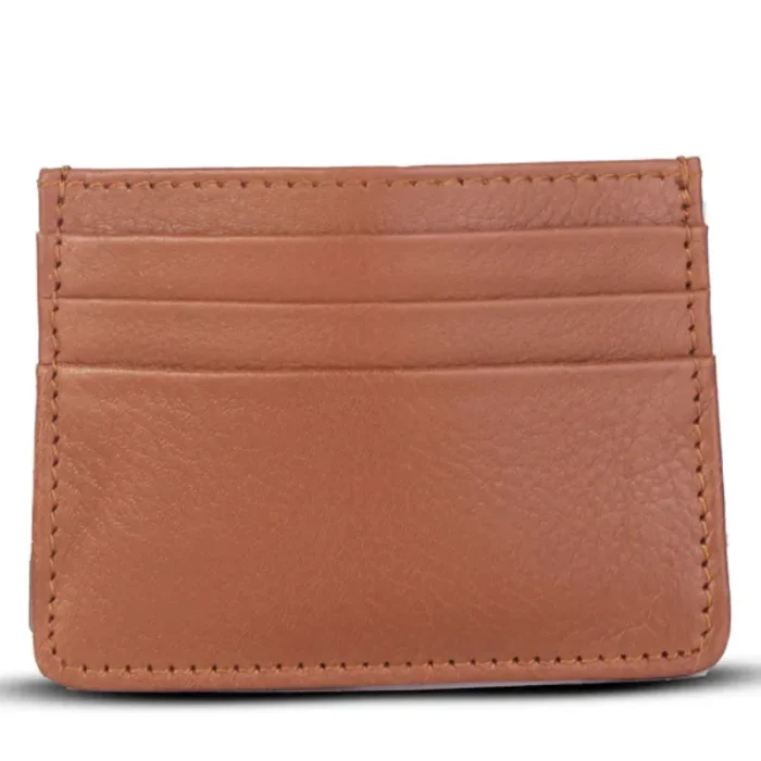 Men'S Tan Slim Genuine Leather Card Holder Back View