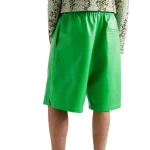 Men's Wide Leg Green Leather Shorts Back View