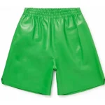 Men's Wide Leg Green Leather Shorts View