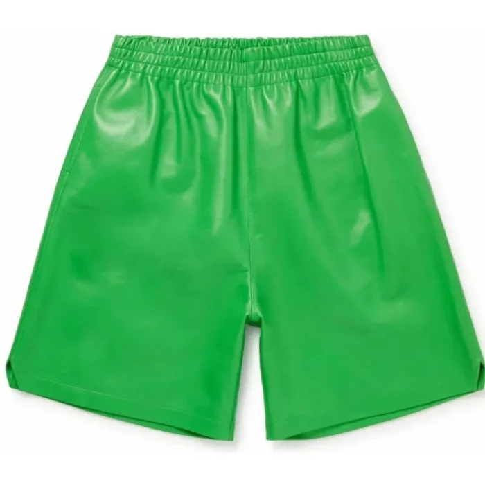 Men'S Wide Leg Green Leather Shorts View