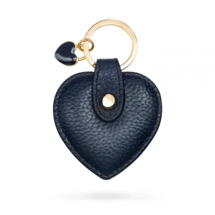 Navy Leather Heart Shaped Key Ring